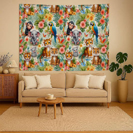 Tapete De Parede Baby Jungle Animals Tropical Nursery Tapestry