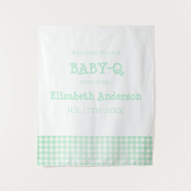 Tapete De Parede Baby-Q Mint Green Gingham Baby Shower (Frente)
