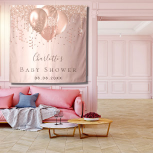 Tapete De Parede Baby Shower rose gold glitter balloons