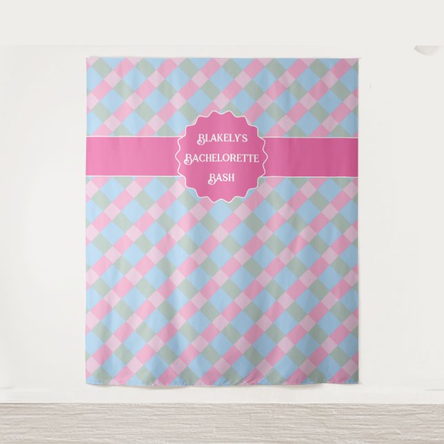 Tapete De Parede Bachelorette de xadrez de gingham rosa-rosado Tape (Frente)