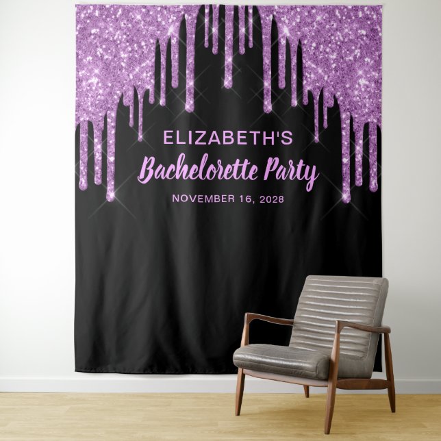 Tapete De Parede Bachelorette Purple Glitter Black Photo Booth (In Situ)