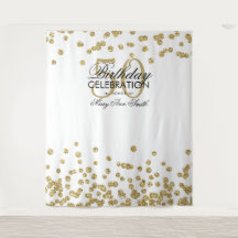 Backdrop 50º Aniversário Dourado Confetti Branco