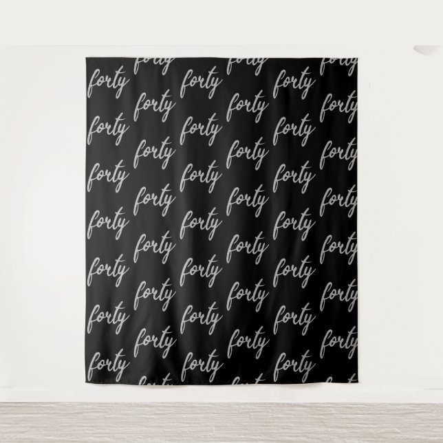 Tapete De Parede Backdrop "Forty" 40th Birthday Silver Black (Frente)