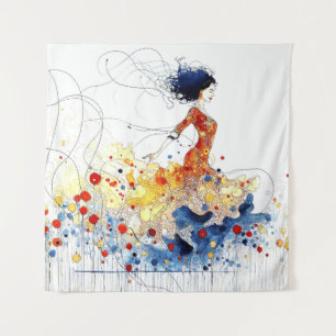 Tapete De Parede Bailarina de Flamenco em Movimento Multicolorido F