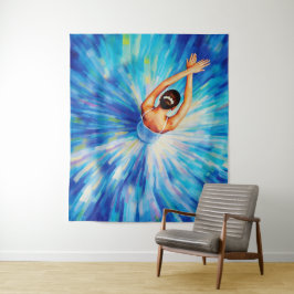 Tapete De Parede Bailarina Graciosa em Vórtice Azul Cósmico Pop Art