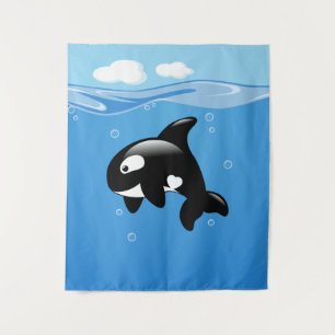 Tapete De Parede Baleia pequena bonito da orca no oceano