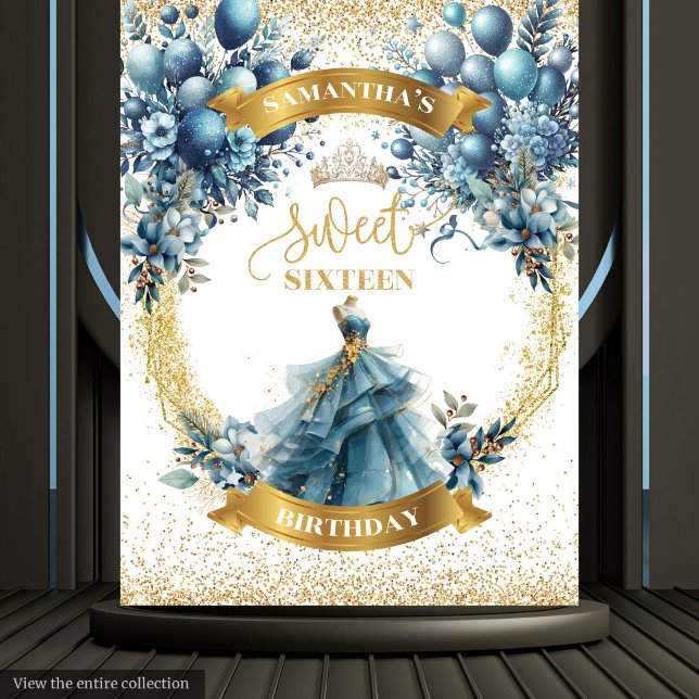 Tapete De Parede Balões Azuis Dusty Doce 16 Fundo de Aniversário (Dusty Blue Balloons Sweet 16 Birthday Backdrop)