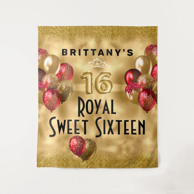 Tapete De Parede Balões de Glitter Vermelho Dourado Royal Sweet 16  (Frente)