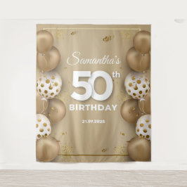 Tapete De Parede Balões dourados e brancos falsos 50º aniversário