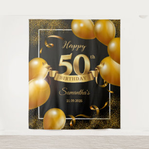 Tapete De Parede Balões preto e dourado fundo de aniversário de 50