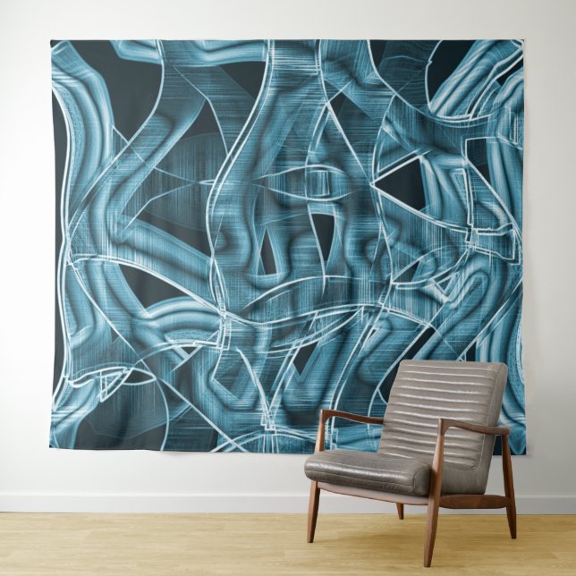 Tapete De Parede Banda sobreposta azul curvada realçada pelo alivio (In Situ (Horizontal))