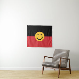 Tapete De Parede Bandeira aborígene australiana com rosto de sorris