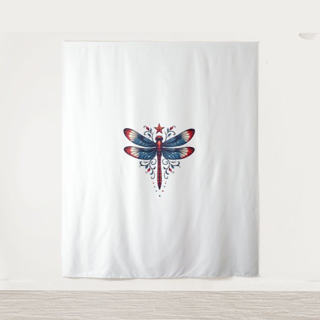 Tapete De Parede Bandeira Americana Dragonfly Patriótica 4º de julh (Frente)