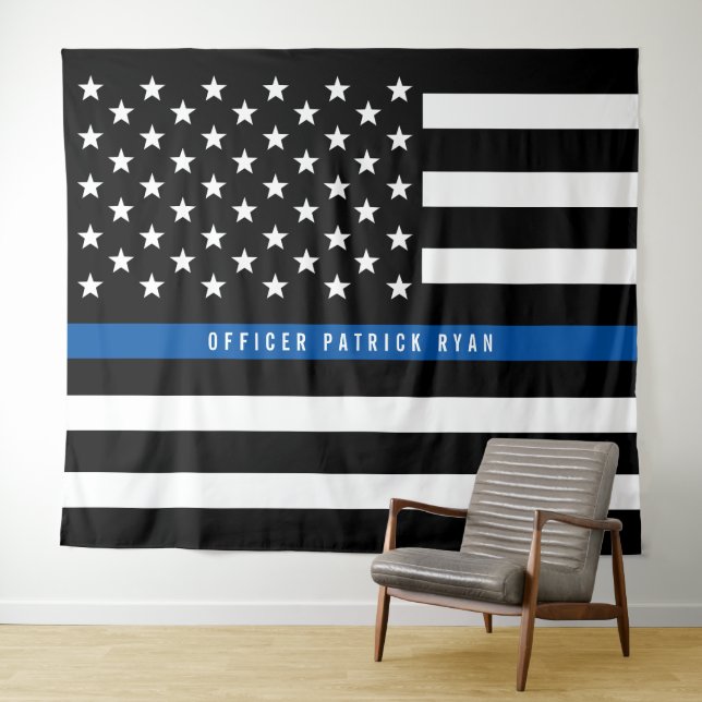 Tapete De Parede Bandeira Americana Monograma Thin Blue Line da Pol (In Situ (Horizontal))