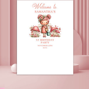 Tapete De Parede Bandeira de Aniversário de Menina Floral Rosa Jard