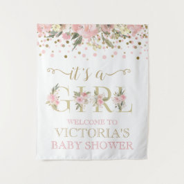 Tapete De Parede Bandeira de Baby Shower Menina Rosa Dourado
