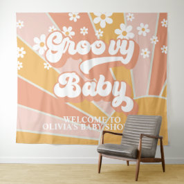 Tapete De Parede Bandeira de Babyshower Groovy Baby Retro Sunshine 
