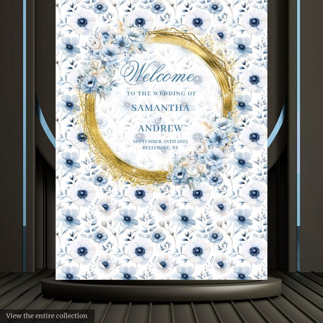 Tapete De Parede Bandeira de Casamento Azul Claro Dourado Boêmio So (Dreamy Bohemian Light Blue Gold Wedding Banner Tapestry )