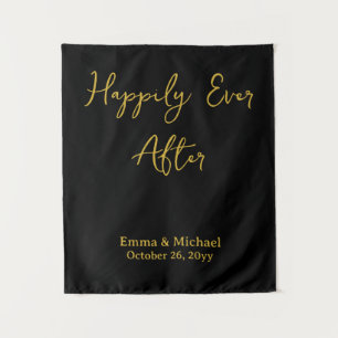 Tapete De Parede Bandeira de Casamento Preto e Dourado Personalizad