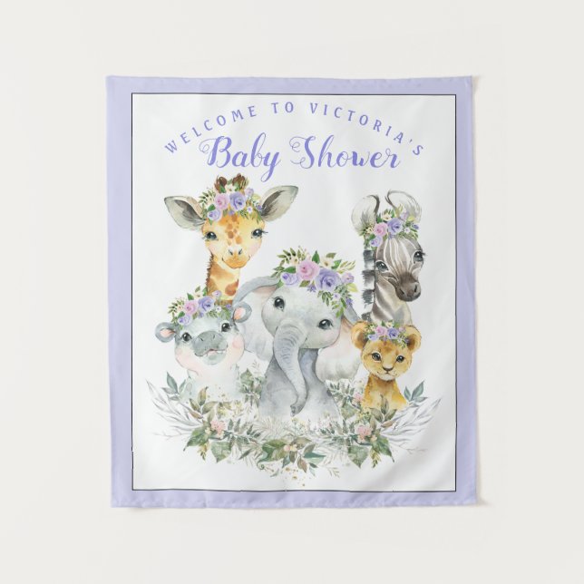 Tapete De Parede Bandeira de Fundo para Chá de Bebê Purple Safari B (Frente)