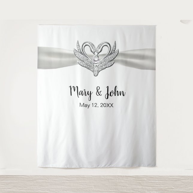 Tapete De Parede Banho Branco Prata Swans Fundo de Casamento (Frente)