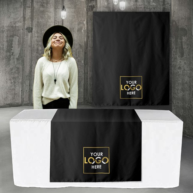 Tapete De Parede Banner comercial da Mesa executora personalizada p (Custom Table Runner Banner Business Logo Black Tapestry)