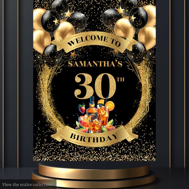 Tapete De Parede Banner de aniversário de 30 anos de caça (Charming 30th Birthday Whiskey Party Banner)