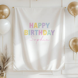 Tapete De Parede Banner de Aniversário Feliz Pastel Personalizado F