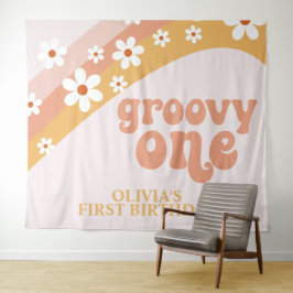 Tapete De Parede Banner de Aniversário Groovy One Retro Daisy