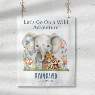 Tapete De Parede Banner de Aniversário Safari | Animais Aquarela