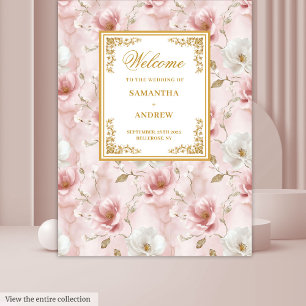 Tapete De Parede Banner de casamento do marfim rosa poeirento