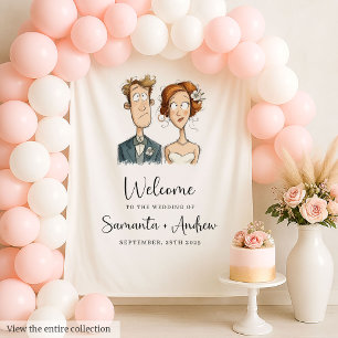 Tapete De Parede Banner de Casamento Watercolor Newlyweds Quirky Ca