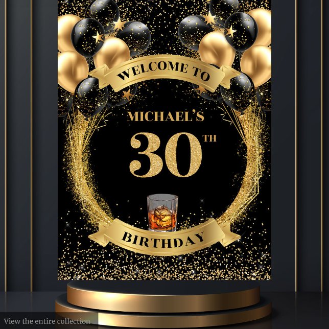 Tapete De Parede Banner de Celebração de Whiskey de Aniversário Clá (Classy 30 Man Birthday Whiskey Celebration Banner Tapestry)