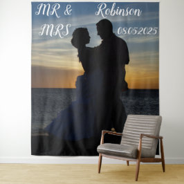 Tapete De Parede Banner de fundo de casamento Mr & Mrs com roteiro 