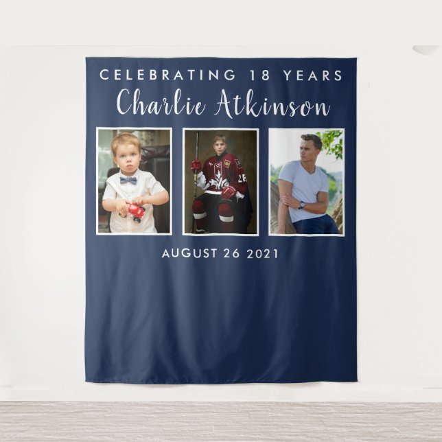 Tapete De Parede banner de fundo de colagem de fotos de 18 anos (Frente)
