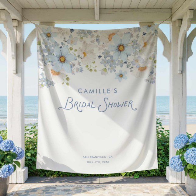 Tapete De Parede Banner de Fundo de Pano de Casamento Floral Azul (Blue Floral Garden Bridal Shower Backdrop)