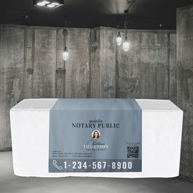 Tapete De Parede Banner de Mesa Código QR de Foto do Agente de Assi (Notary Signing Agent Photo QR Code Table Banner Tapestry)