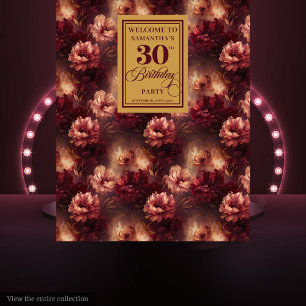 Tapete De Parede Banner Dourado de aniversário de 30 anos Romântico