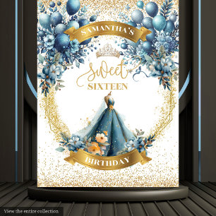 Tapete De Parede Banner Dourado de Aquarela de Vestido Azul 16