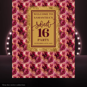 Tapete De Parede Banner Dourado Glamorous Sweet 16 Blush Burgundy