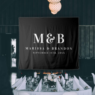 Tapete De Parede Banner Iniciais do Monograma de Casamento de Casal