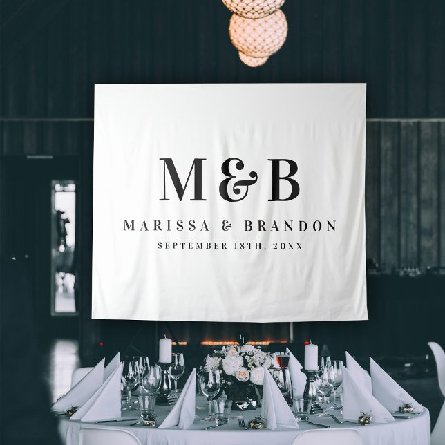 Tapete De Parede Banner Iniciais do Monograma de Casamento de Casal (Custom Couple Wedding Monogram Initials Banner Tapestry)
