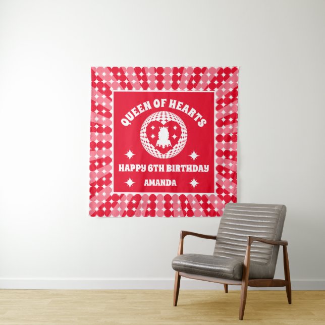 Tapete De Parede Banner Retro Red Queen Of Heart Birthday (In Situ)