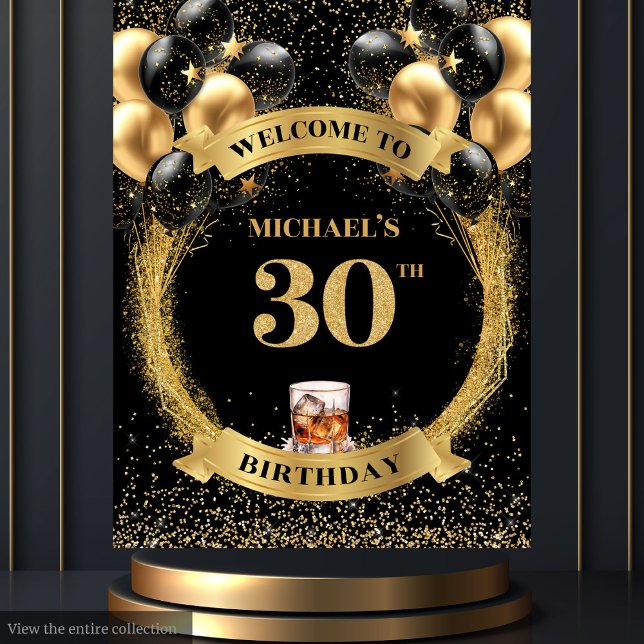 Tapete De Parede Banner Whiskey do Homem-na moda (Stylish 30th Man's Birthday Whiskey Banner Tapestry)