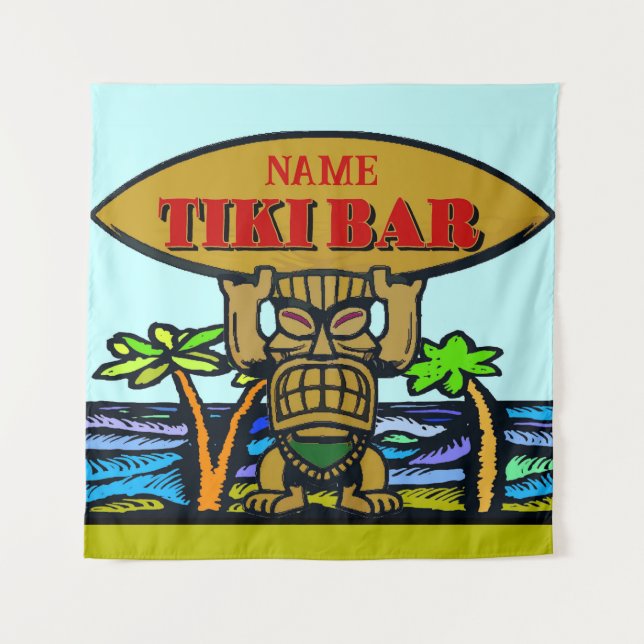 Tapete De Parede Bar Havaiano Tiki, adicionar texto, (Frente)