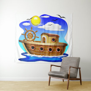 Tapete De Parede Barco de Pesca Cartoon