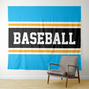 Tapete De Parede BASEBOL Faixa Azul Celeste Laranja e Preto