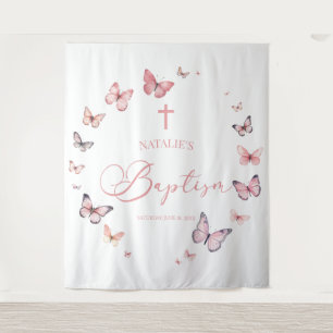 Tapete De Parede Batismo da borboleta rosa macia elegante