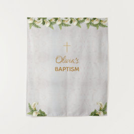 Tapete De Parede Batismo Fundo Marble Dourado Cross Calla Lily