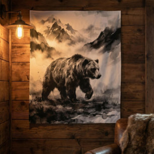 Tapete De Parede Bear Mountain Arte de Vida Selvagem em Preto e B
